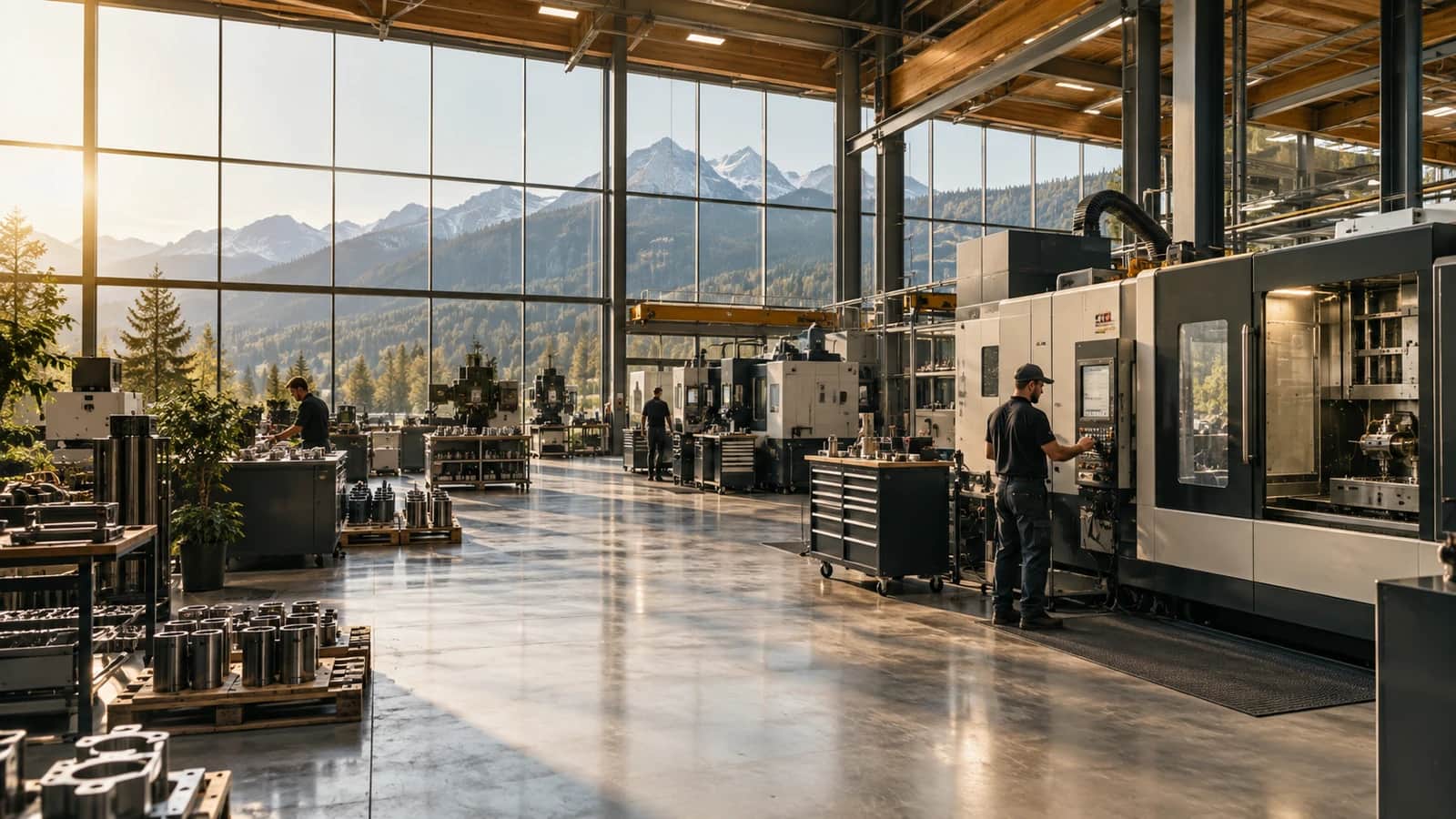 AI-generated illustrative modern manufacturing facility, not an announced project.