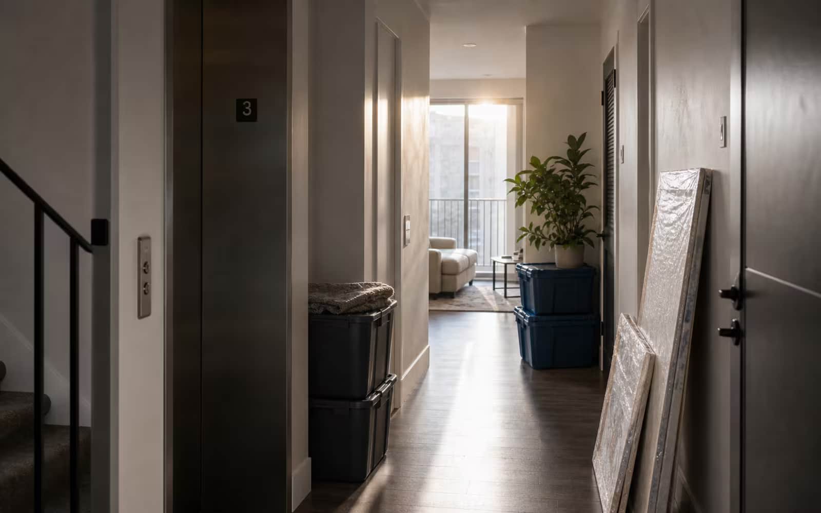 Canadian condo hallway during a tight move representing bridge financing for overlapping closing dates.