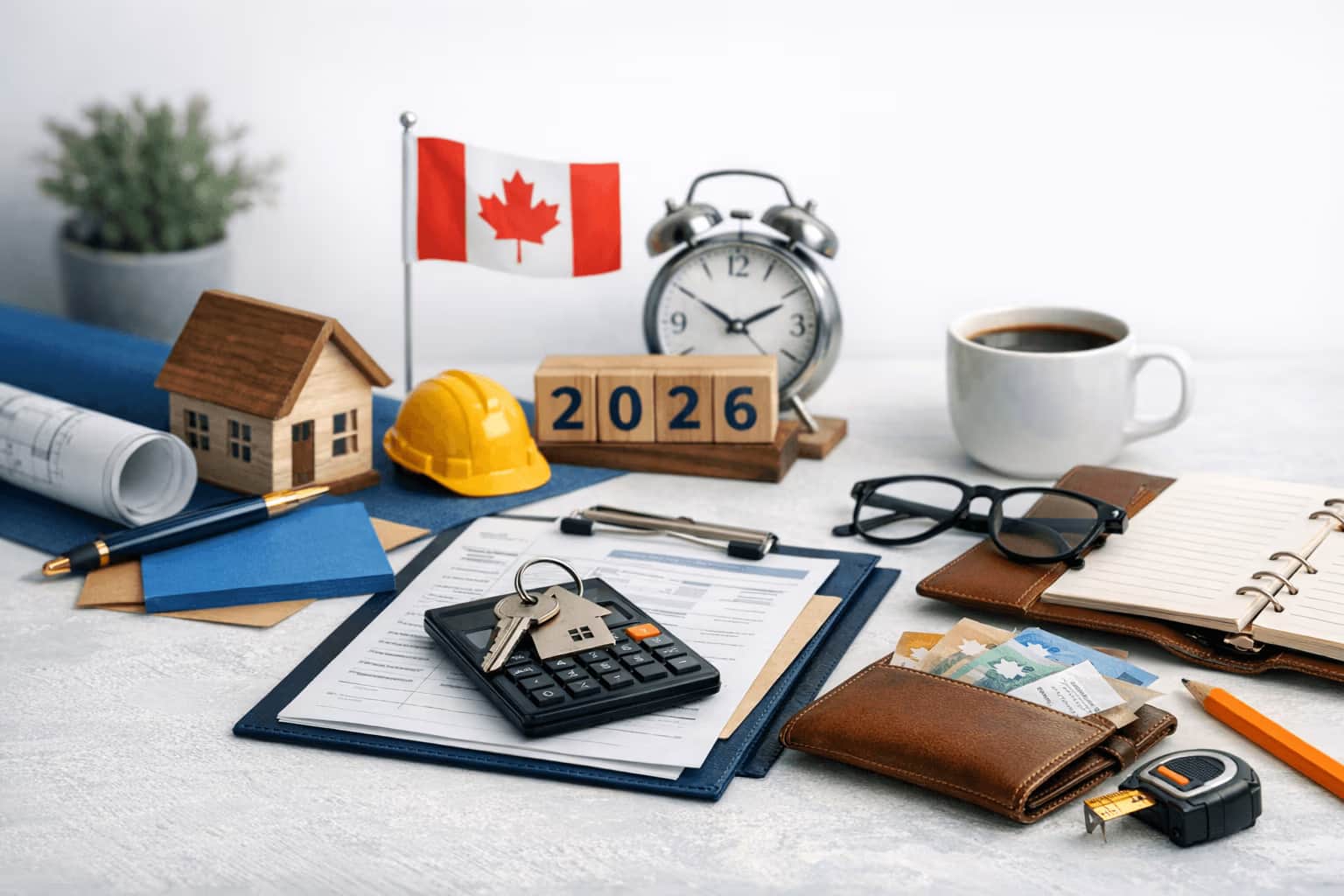 Canadian self-employed couple reviewing mortgage approval strategy with advisor in a warm sunset office