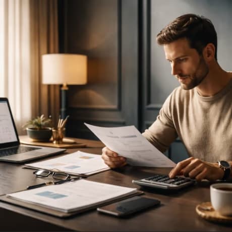 Generated mortgage decision analysis image showing a homeowner reviewing penalty documents