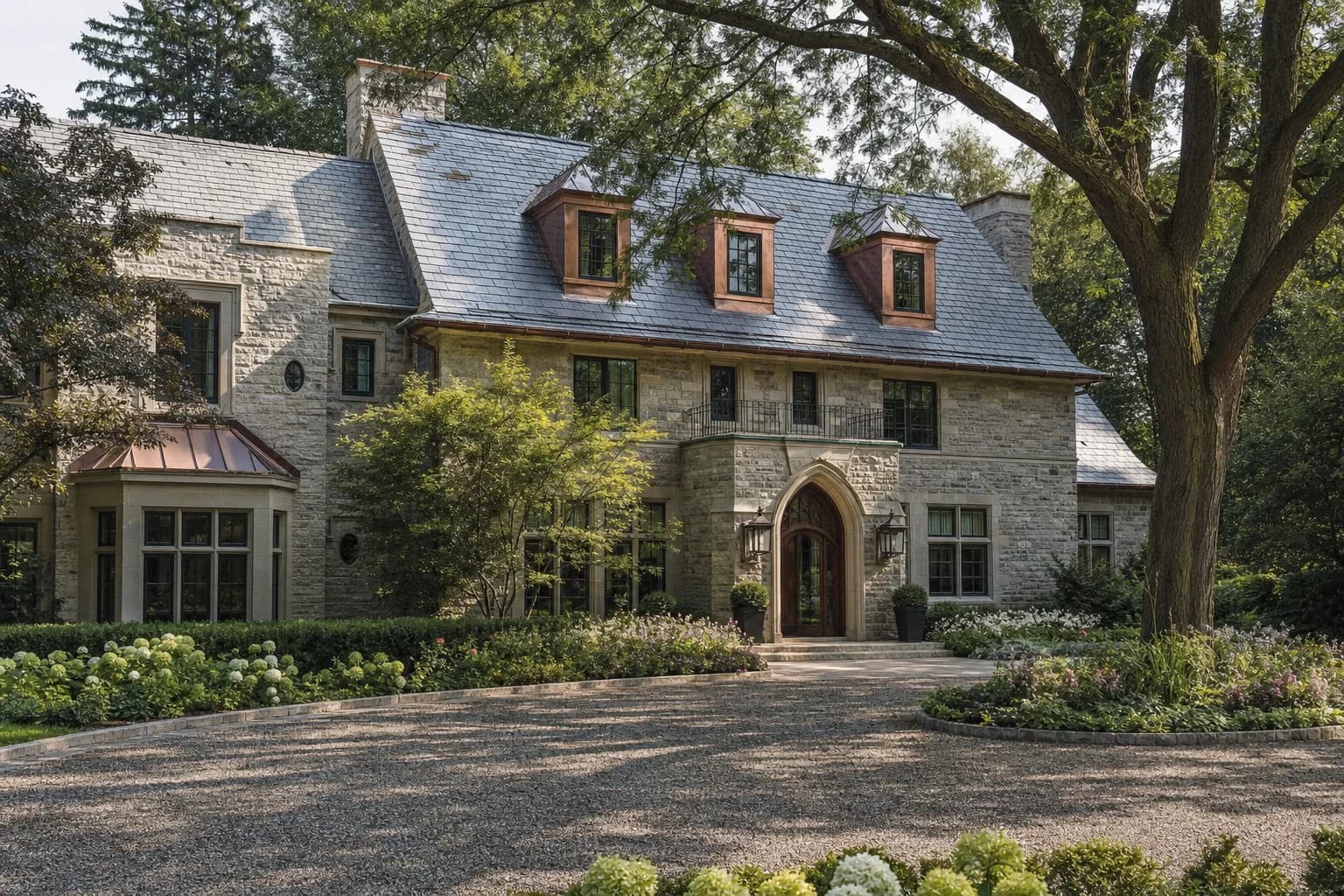 Stately stone manor home in a historic Canadian neighborhood