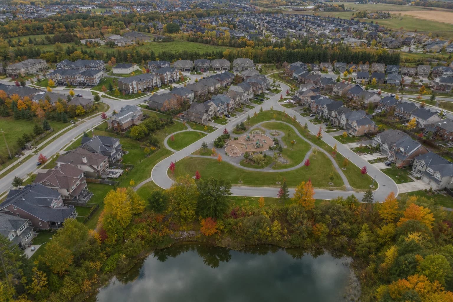 Aerial view of planned Canadian residential community