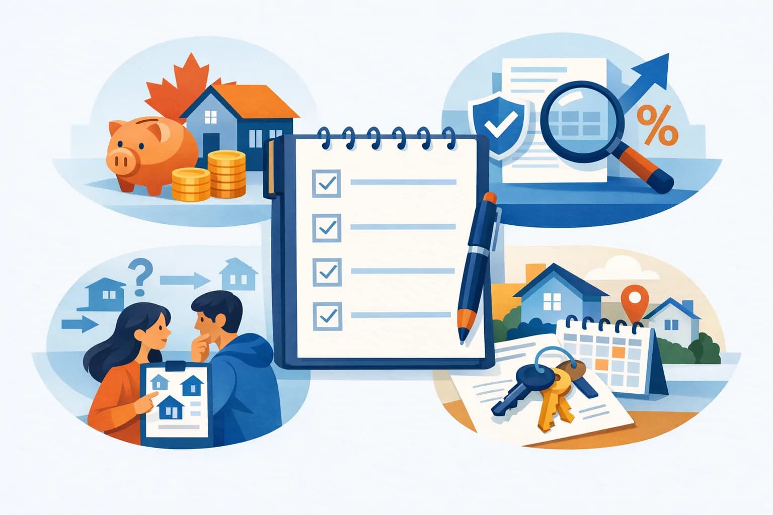 first-time home buyer guide in Canada with a Canadian home at sunset