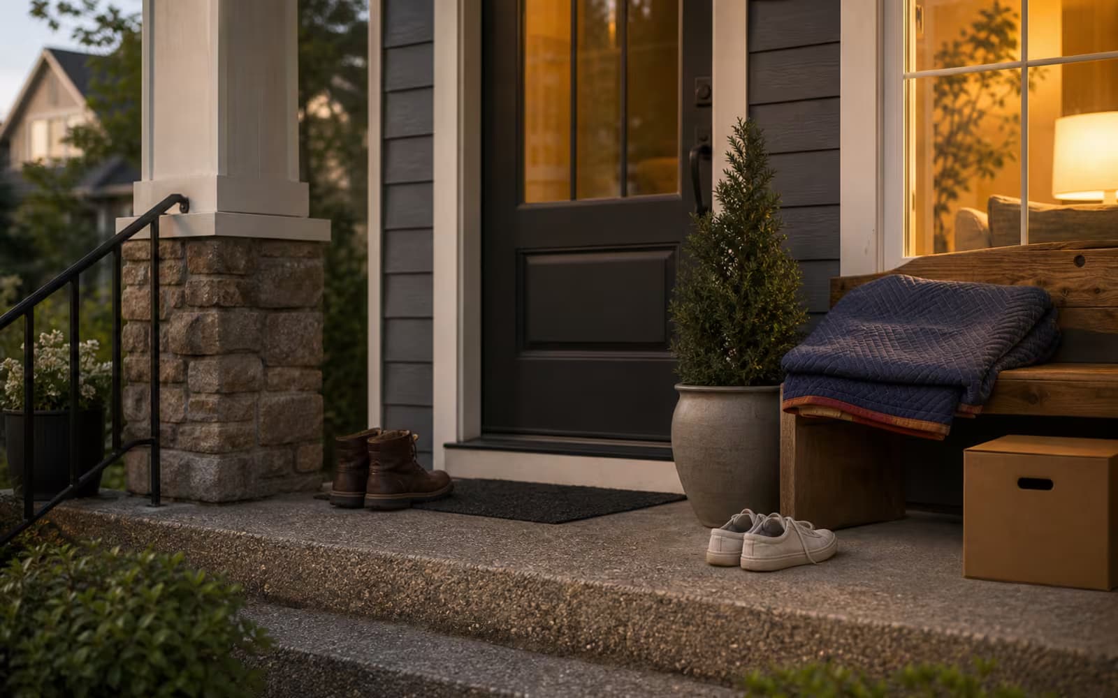 Canadian front porch during a household transition representing an assumable mortgage transfer.