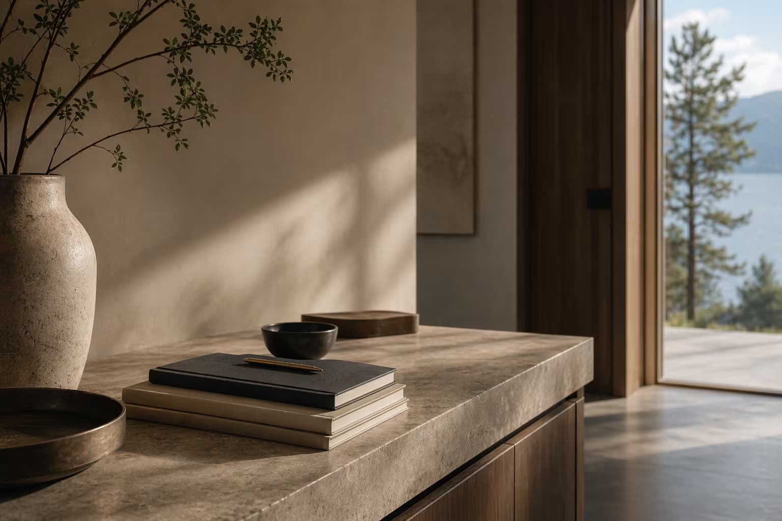 HELOC still-life artwork with restrained architectural surfaces and a disciplined planning mood.