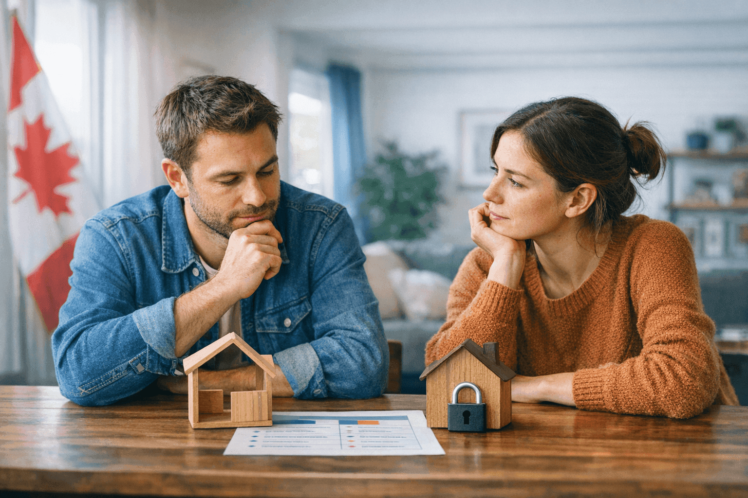 Canadian family reviewing mortgage options at sunset with a broker