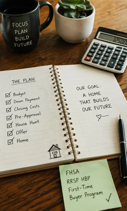 First-time buyers reviewing their budget and next-home options with a mortgage advisor.