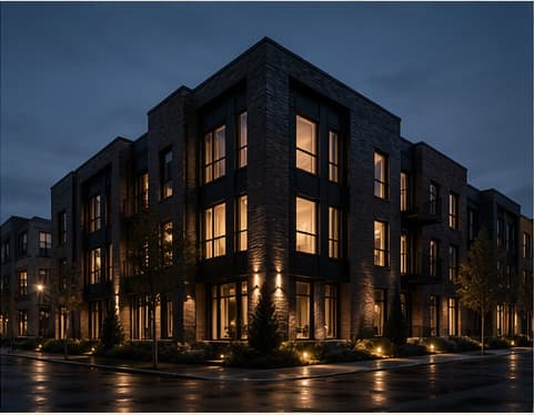 Premium multi-unit investment property at blue hour.
