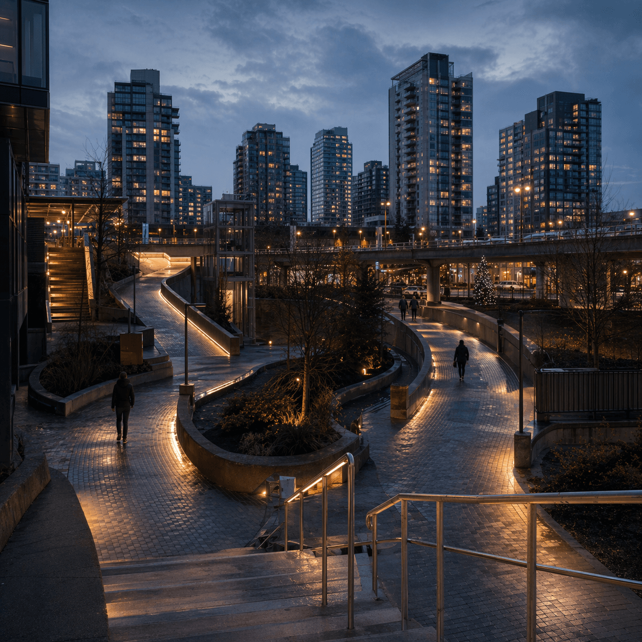 Editorial path-selection artwork for newcomer mortgage stages from arrival to offer-ready.