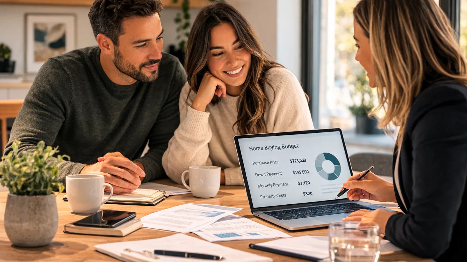 Home buyers reviewing a calm pre-approval plan before moving toward an offer.