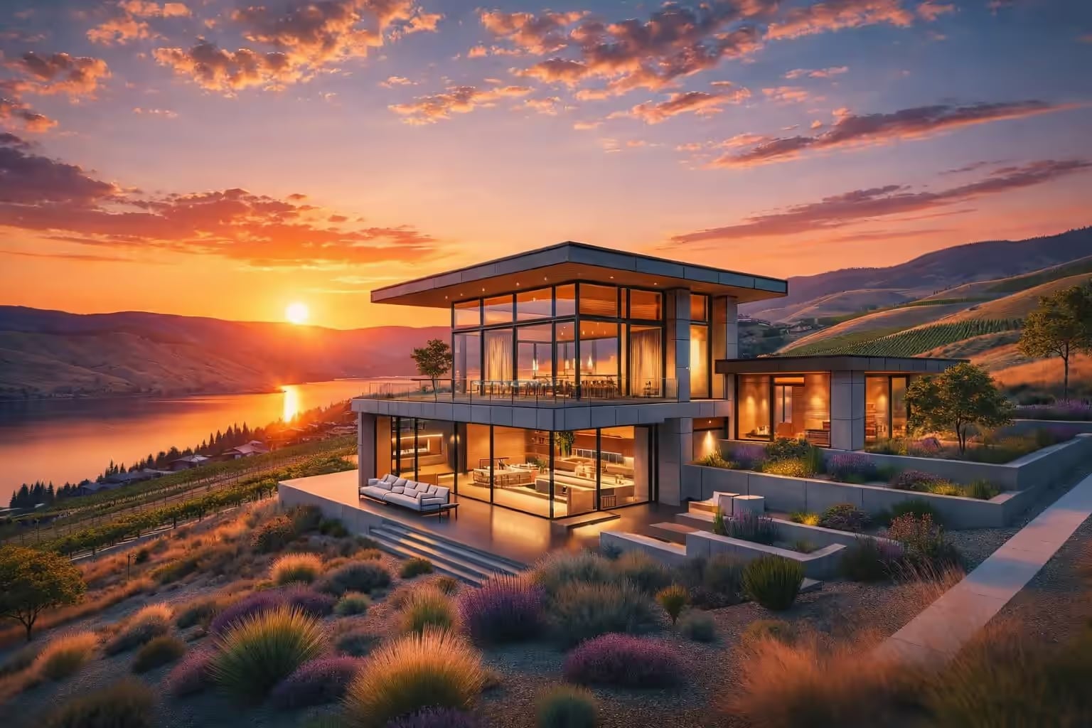 Contemporary Canadian home at dusk
