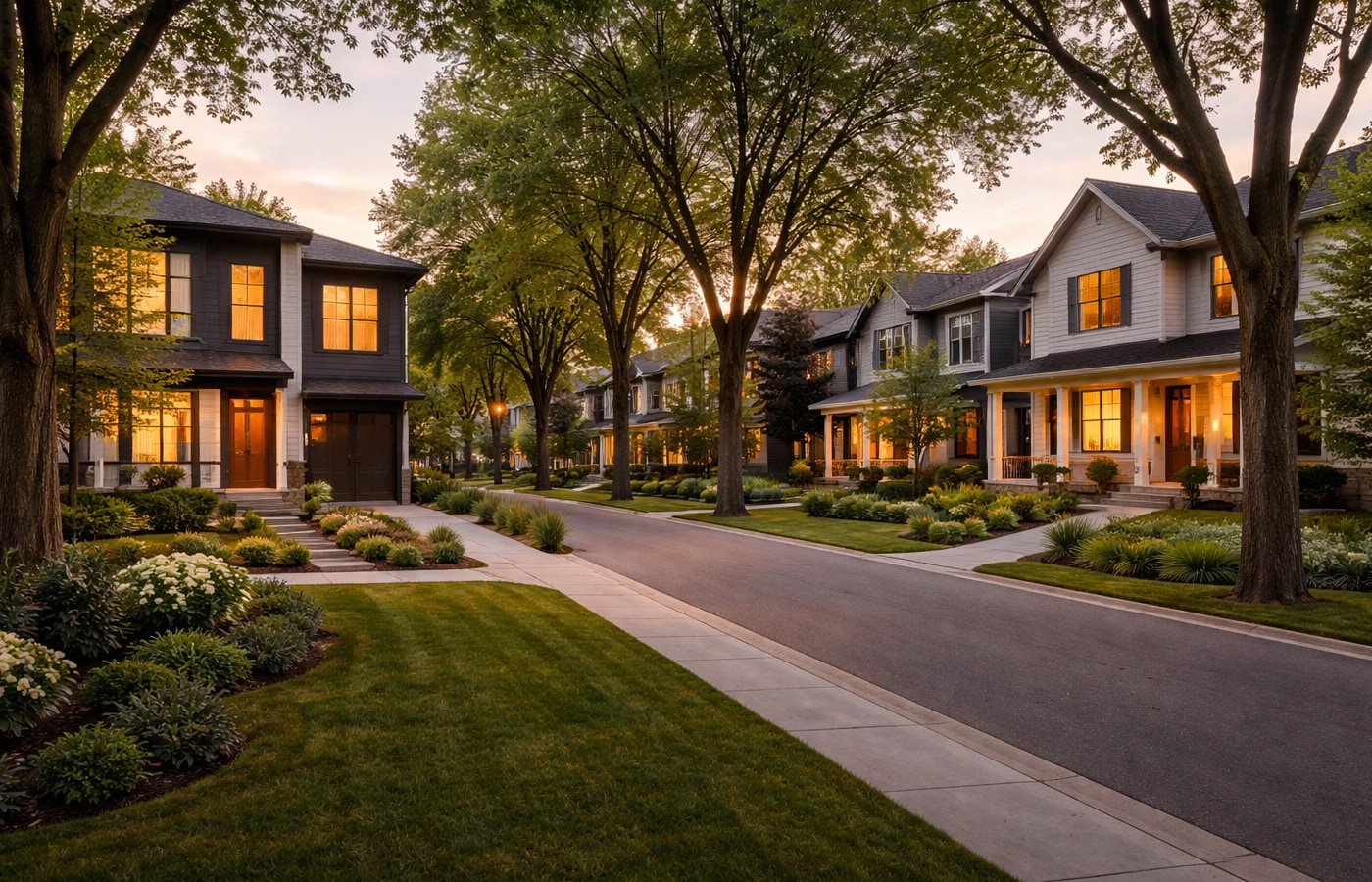 Edmonton quiet residential street at dusk
