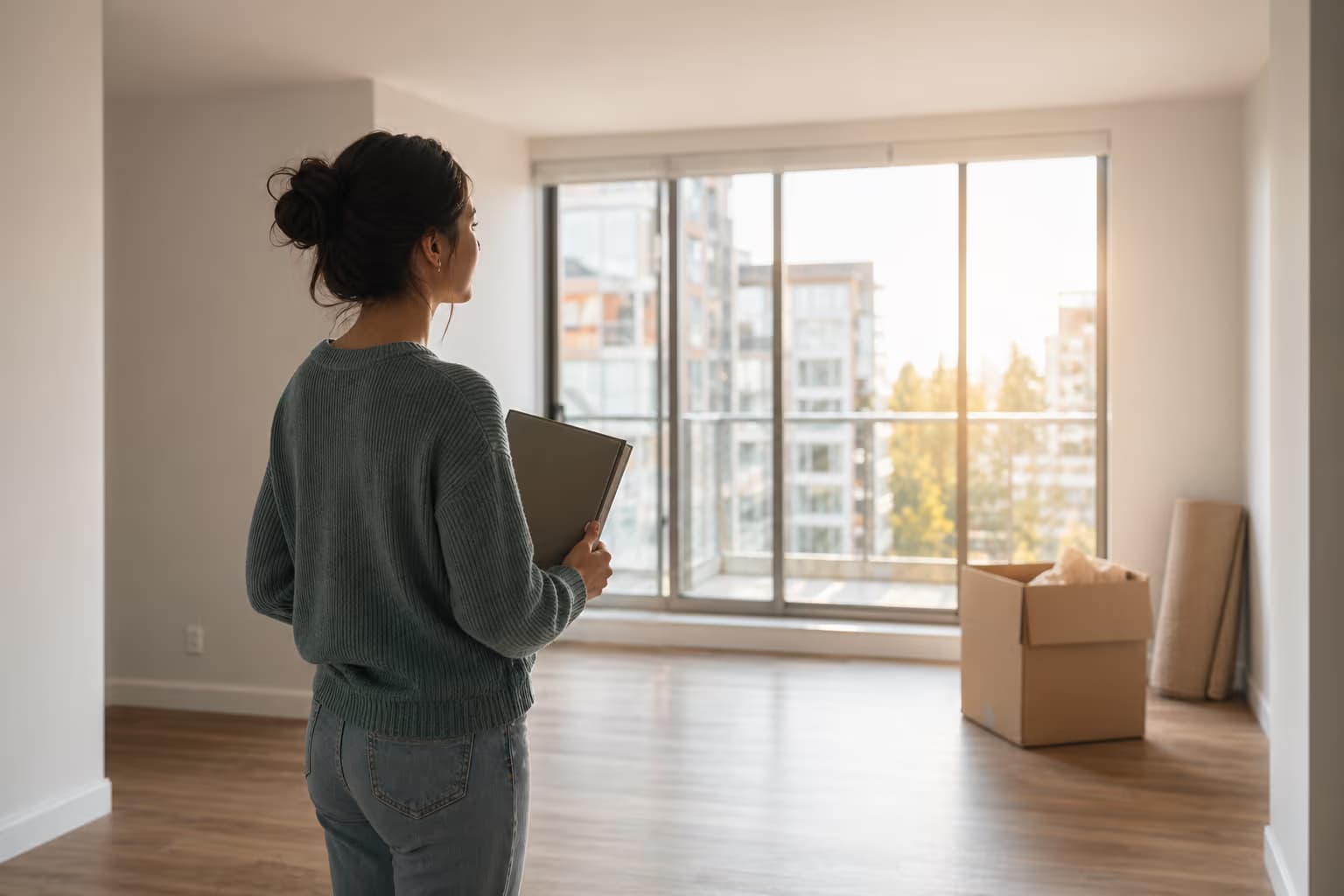 First-time buyer reviewing an empty condo during the mortgage readiness stage