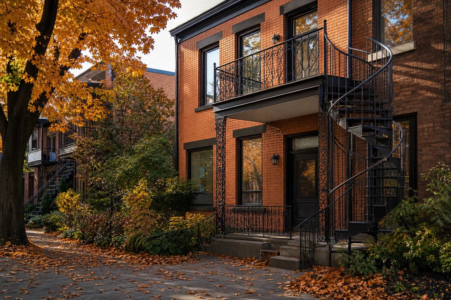 Classic Montreal duplex in autumn — representing the balanced decision of choosing between two mortgage paths