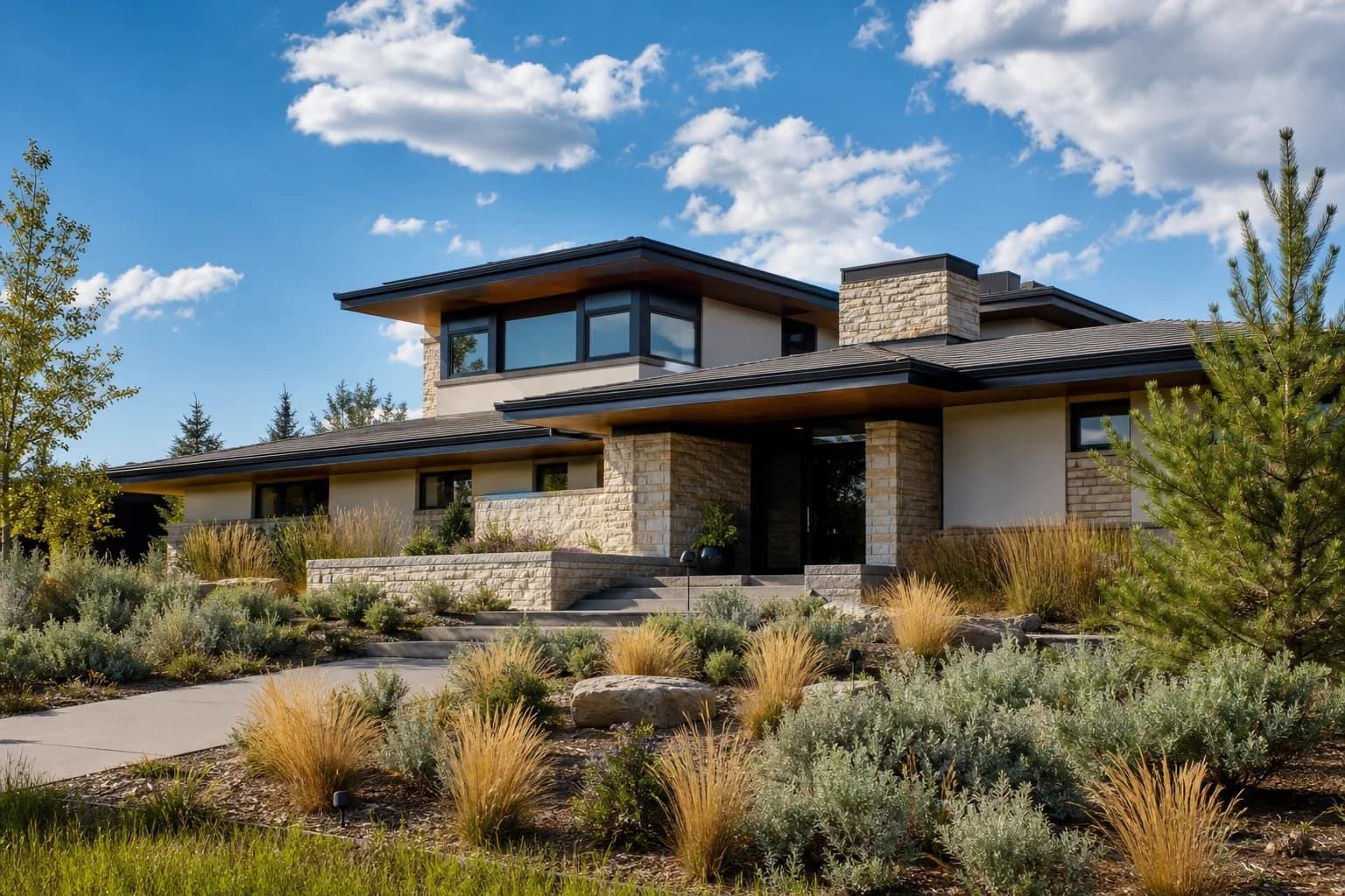 Modern Prairie-style home in Calgary with native landscaping