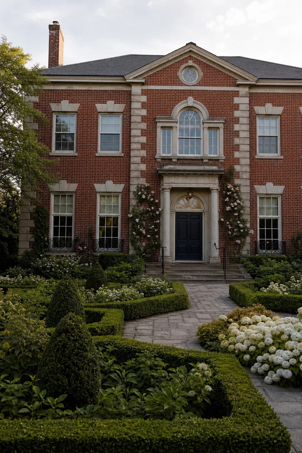 Georgian revival home in Montreal suburb with formal garden