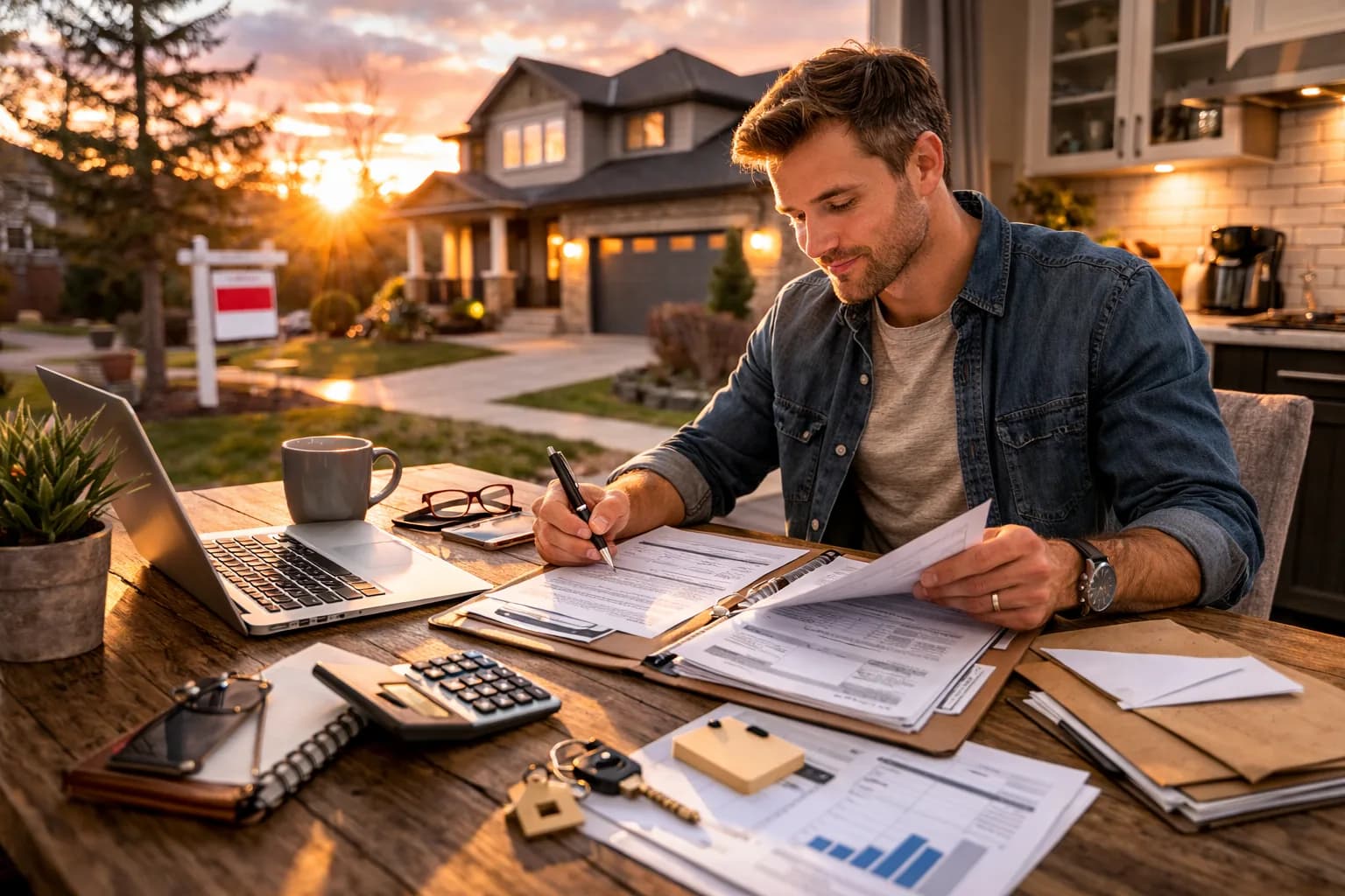 mortgage pre-approval guide in Canada with a Canadian home at sunset