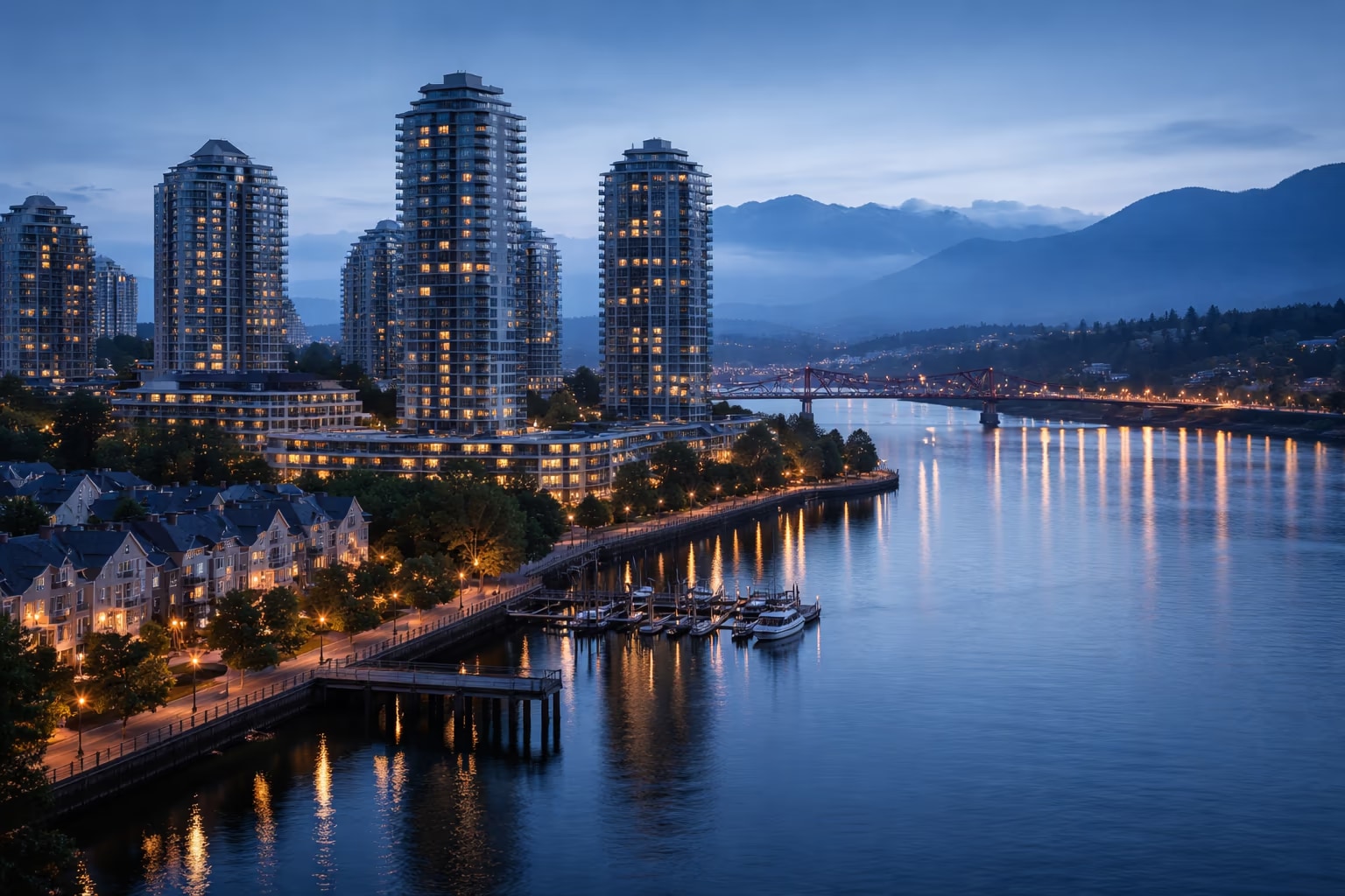 New Westminster riverfront and skyline planning view