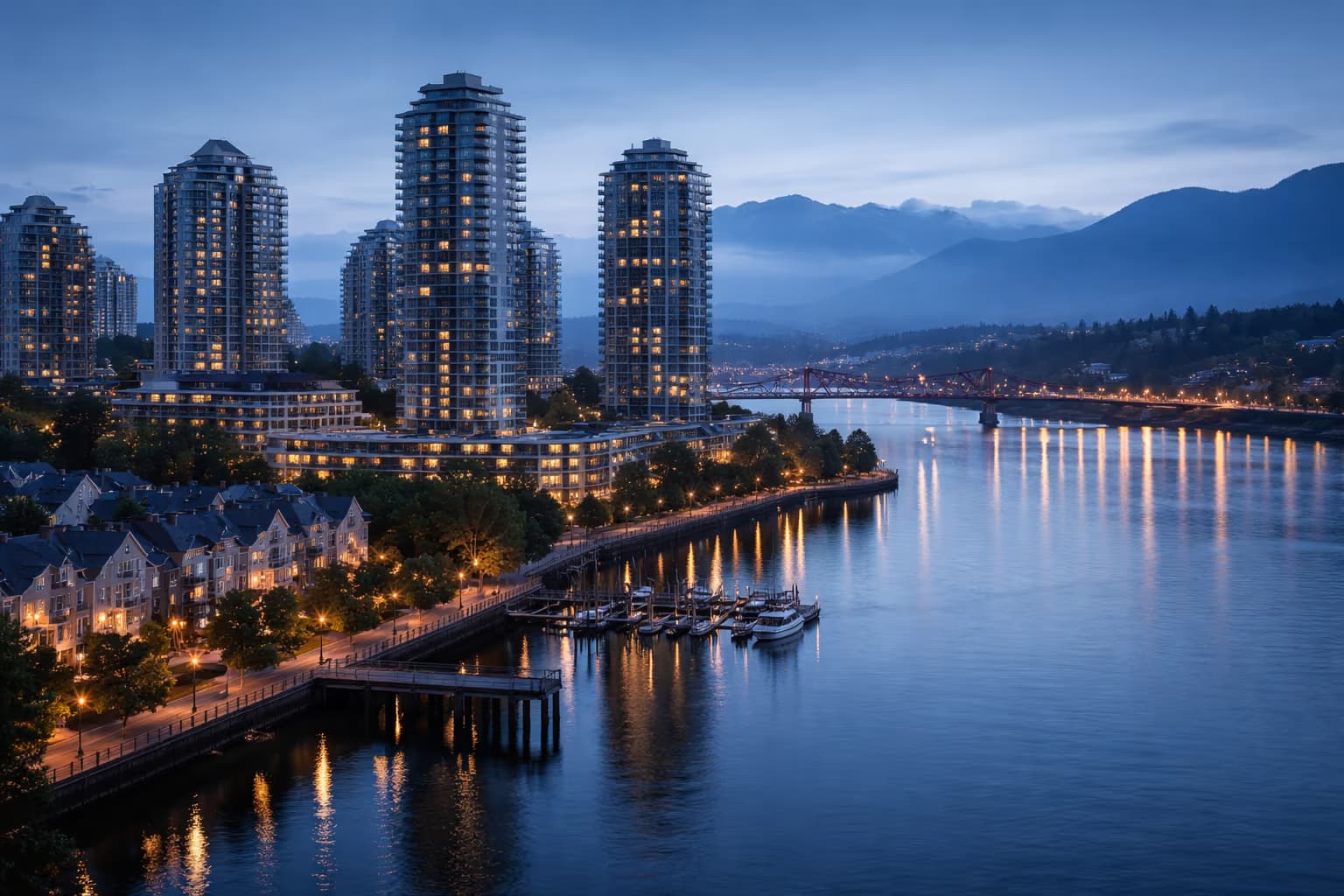 New Westminster Uptown townhomes in evening light