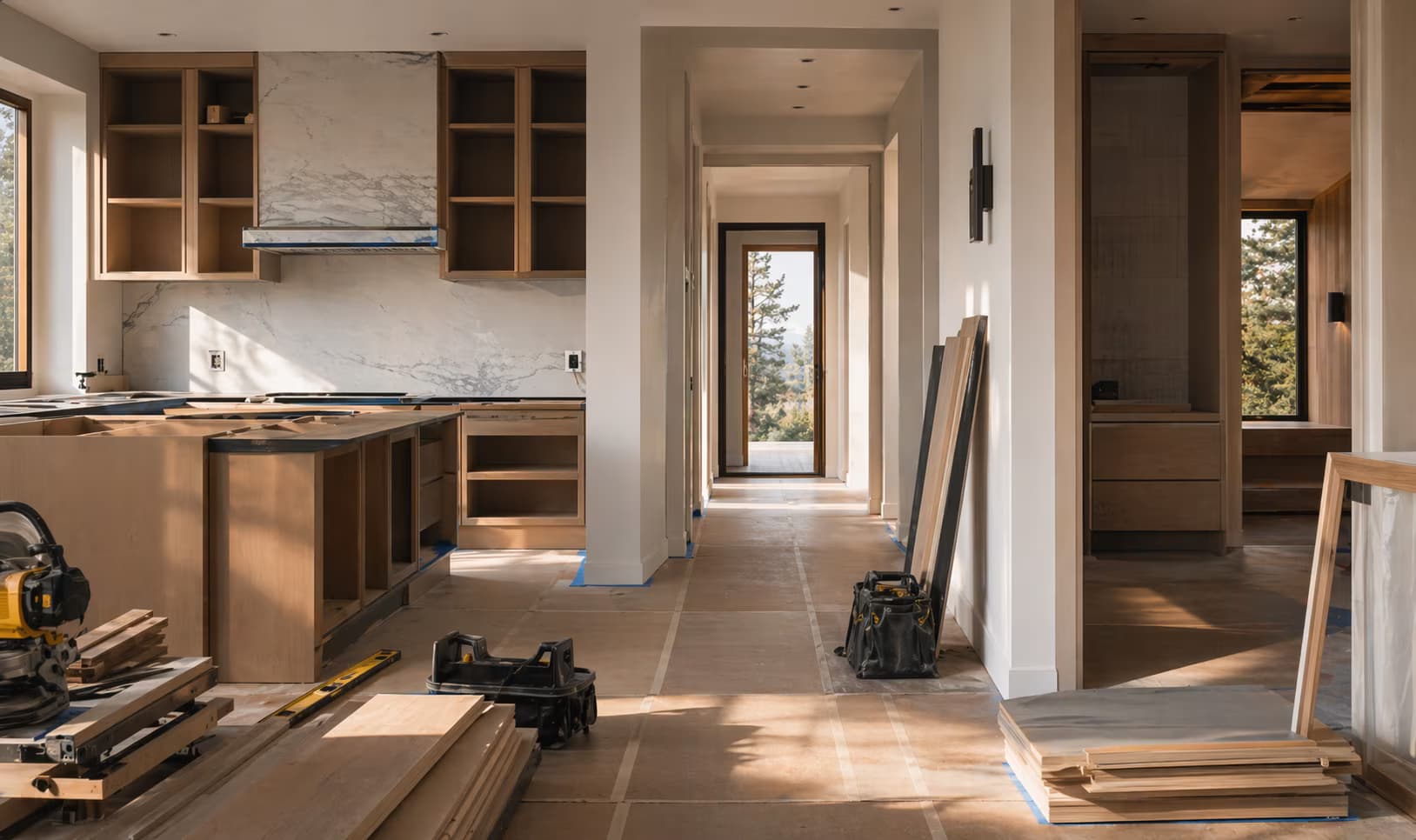 Purchase Plus Improvements holdback flow artwork showing transition from rough interior to refined finish.