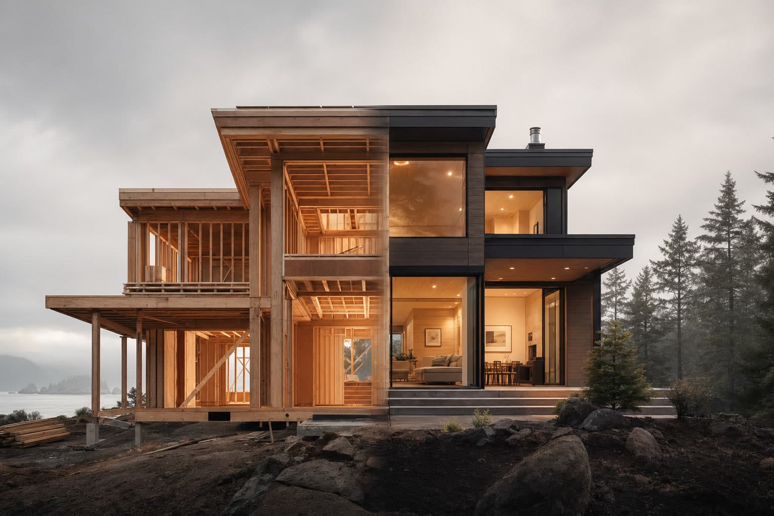 Modern home under construction representing new construction mortgage planning in Canada.