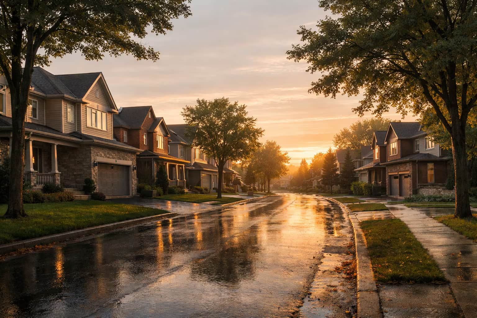 Canadian residential neighborhood at sunrise representing long-term mortgage payoff planning