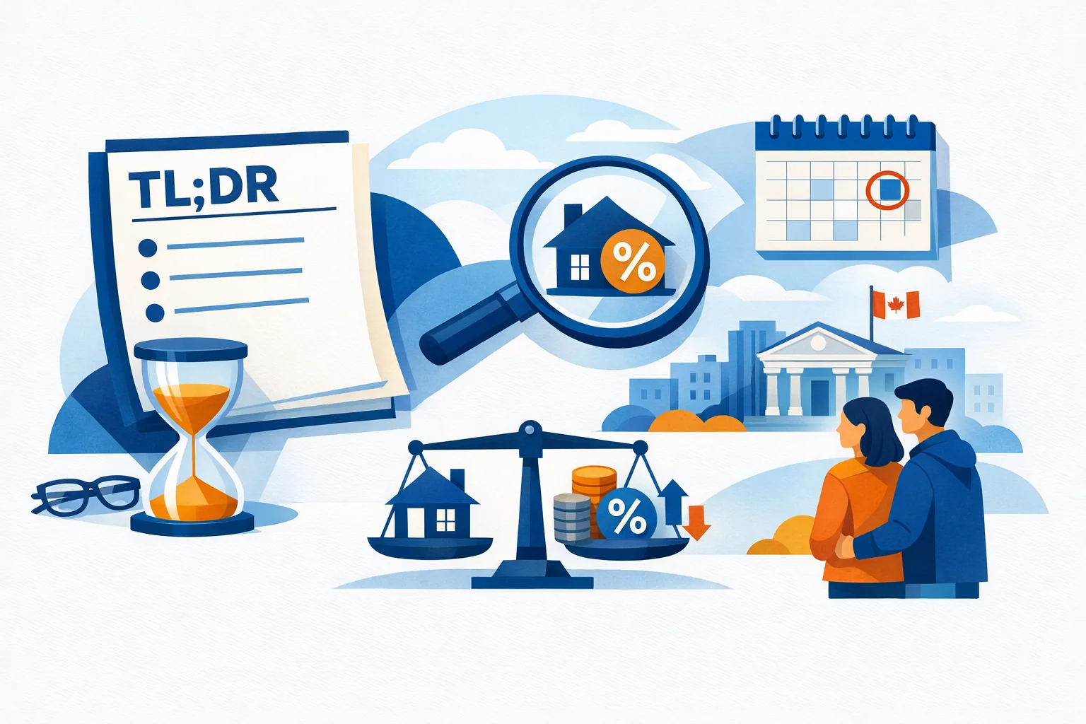 how mortgage rates work in Canada documents and calculator in warm sunset light