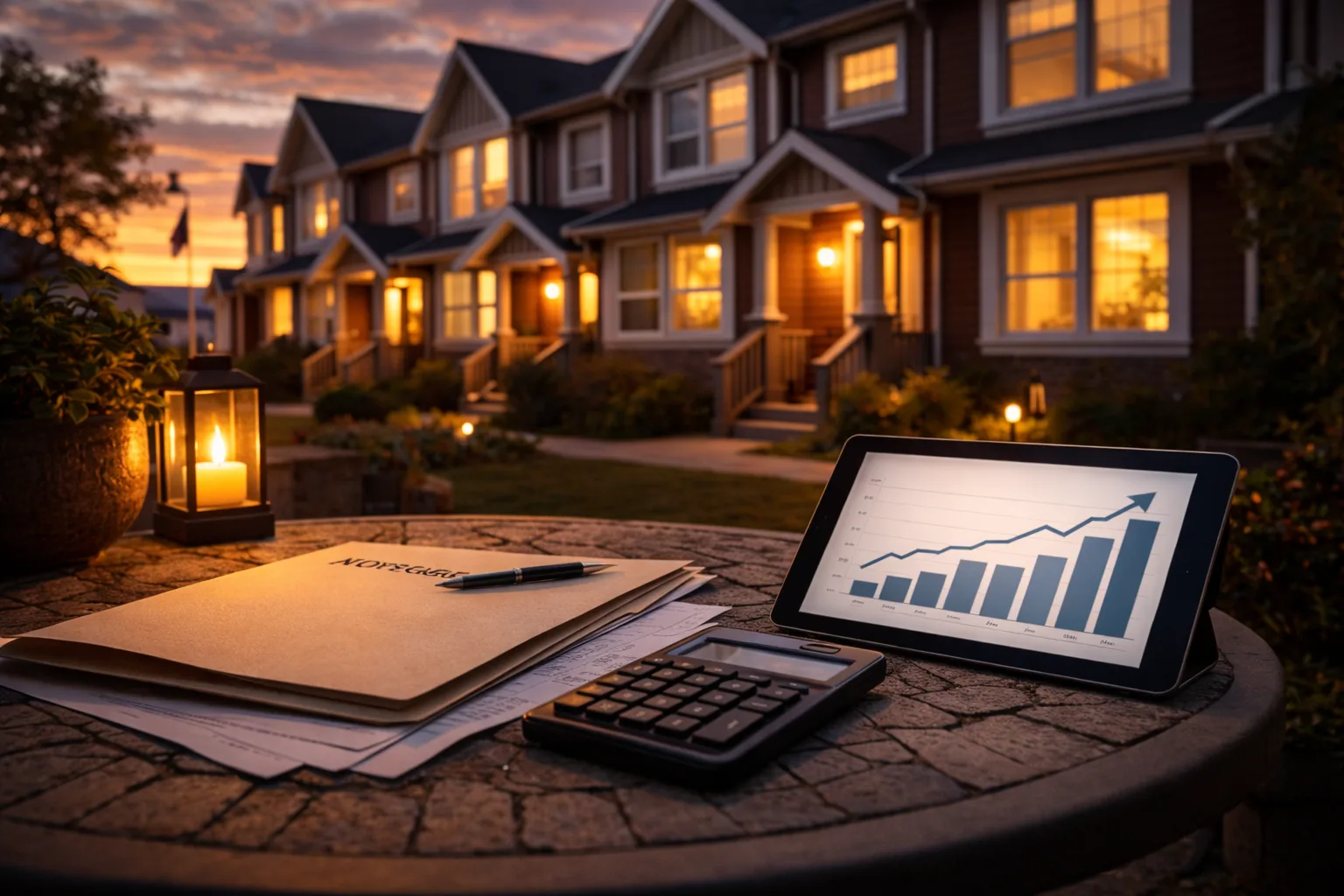 mortgage stress test rules in Canada documents and calculator in warm sunset light