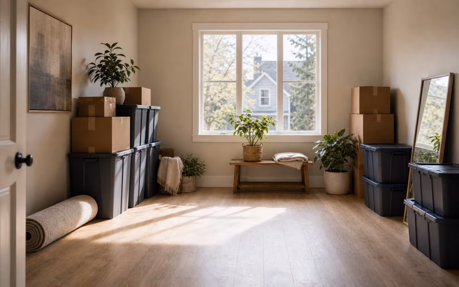 Canadian spare room used for temporary move storage representing bridge financing alternatives.