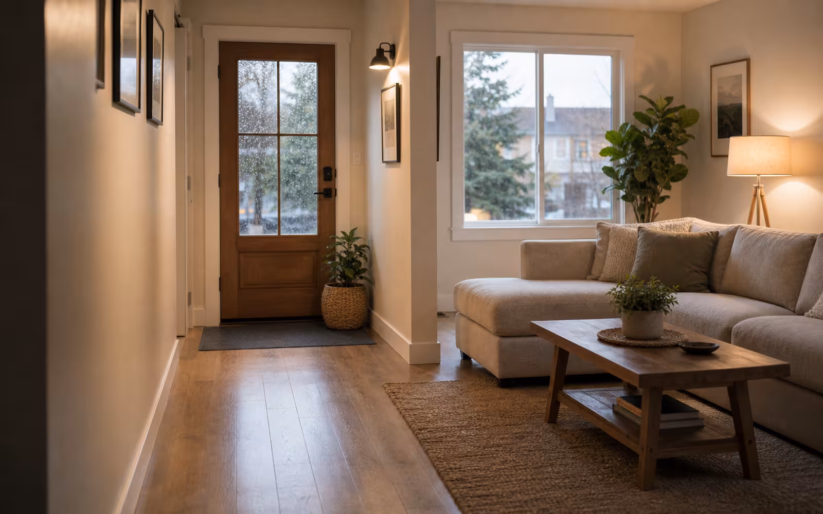 Simple Canadian living room after rain representing when a simpler mortgage structure is better than hybrid complexity.