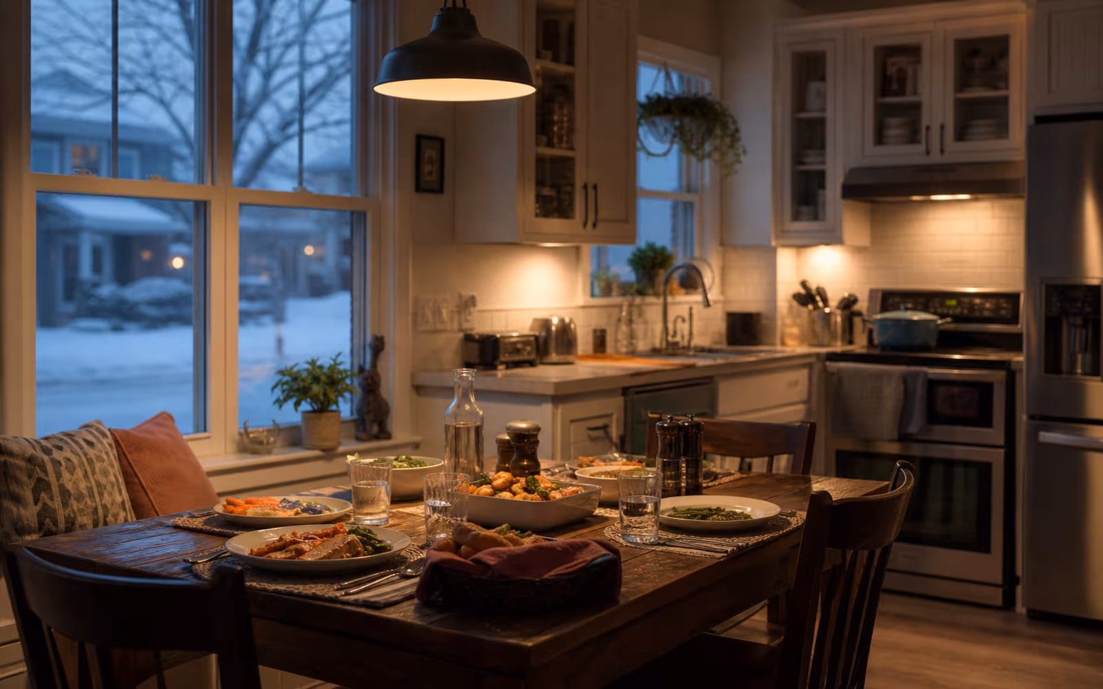 Warm Canadian kitchen in winter representing the stable household routine a closed mortgage can support.