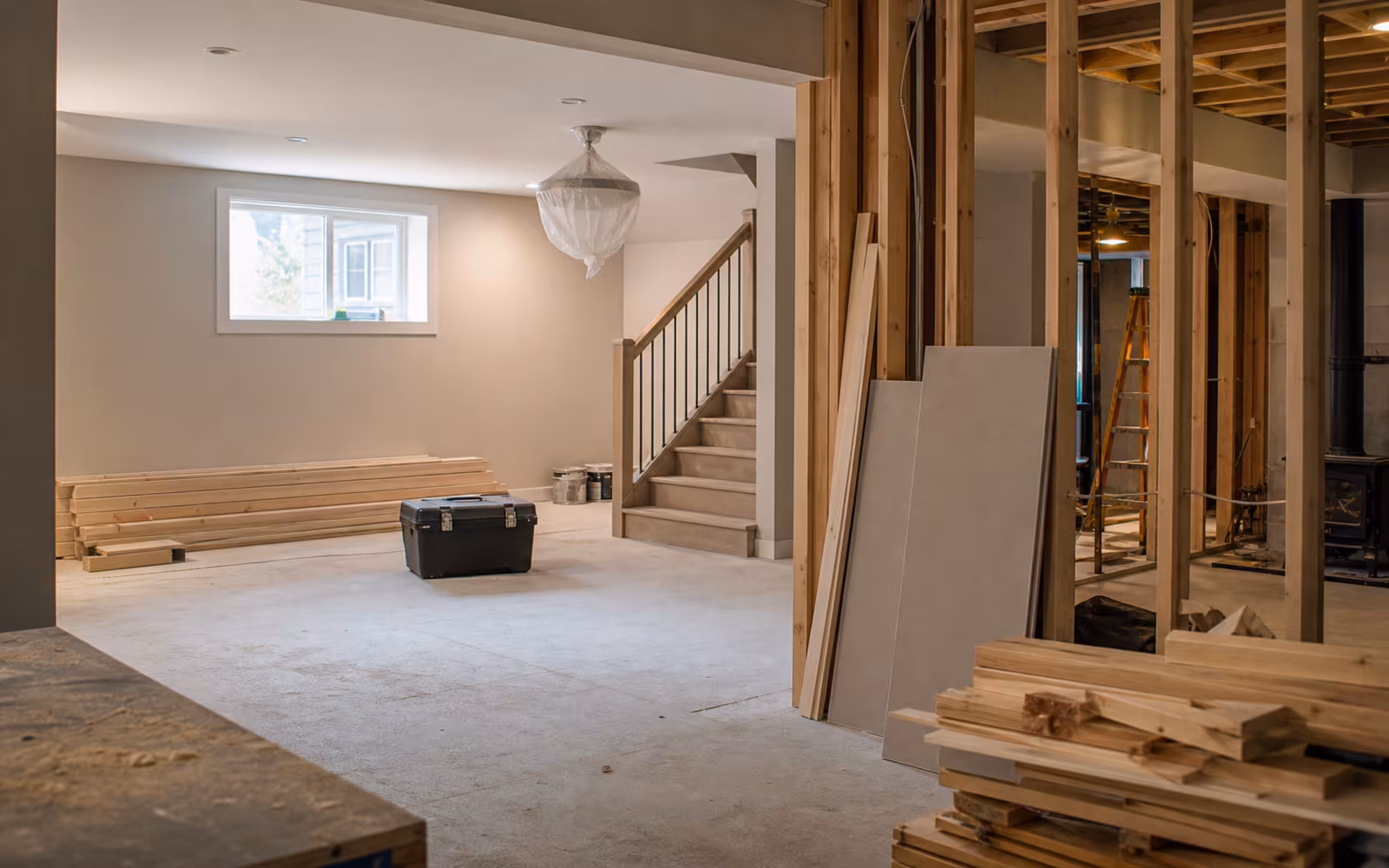 Partially renovated Canadian basement representing portable mortgage top-up borrowing and higher balance planning.