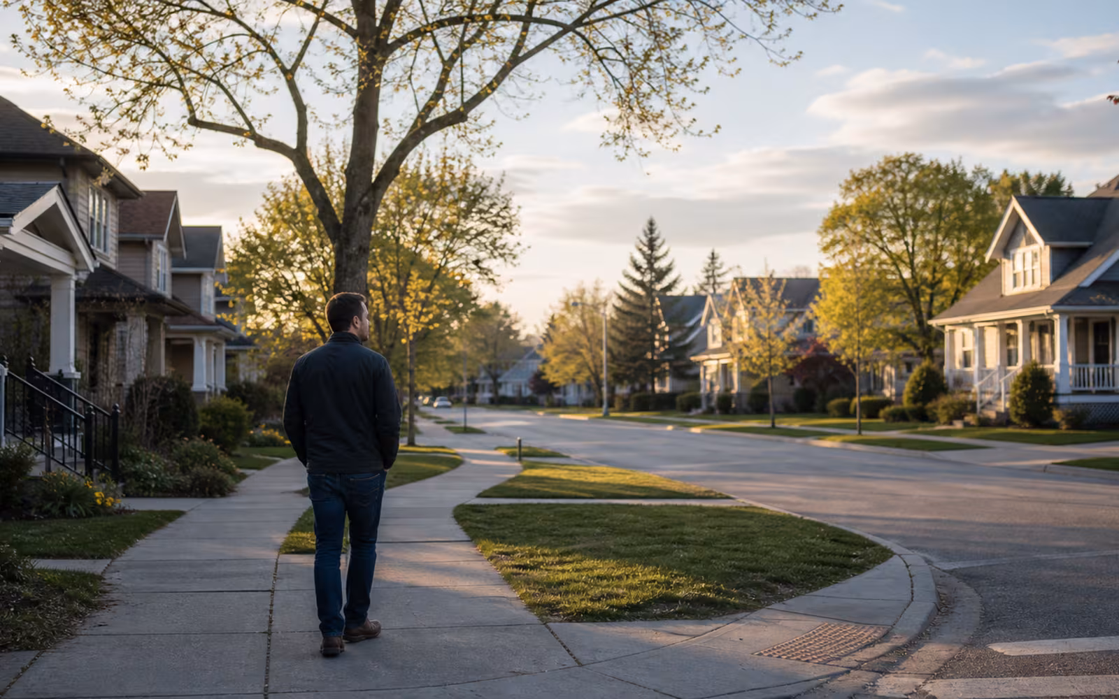 Homeowner walking through a Canadian neighbourhood while comparing second mortgage alternatives.