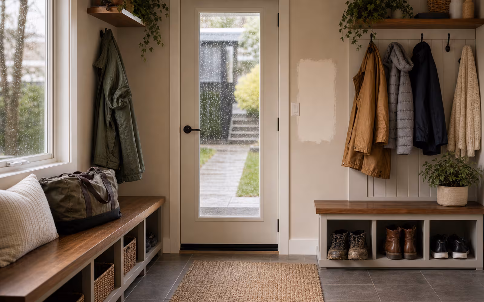 Clean Canadian mudroom after rain representing progress toward exiting a specialty mortgage to prime lending.