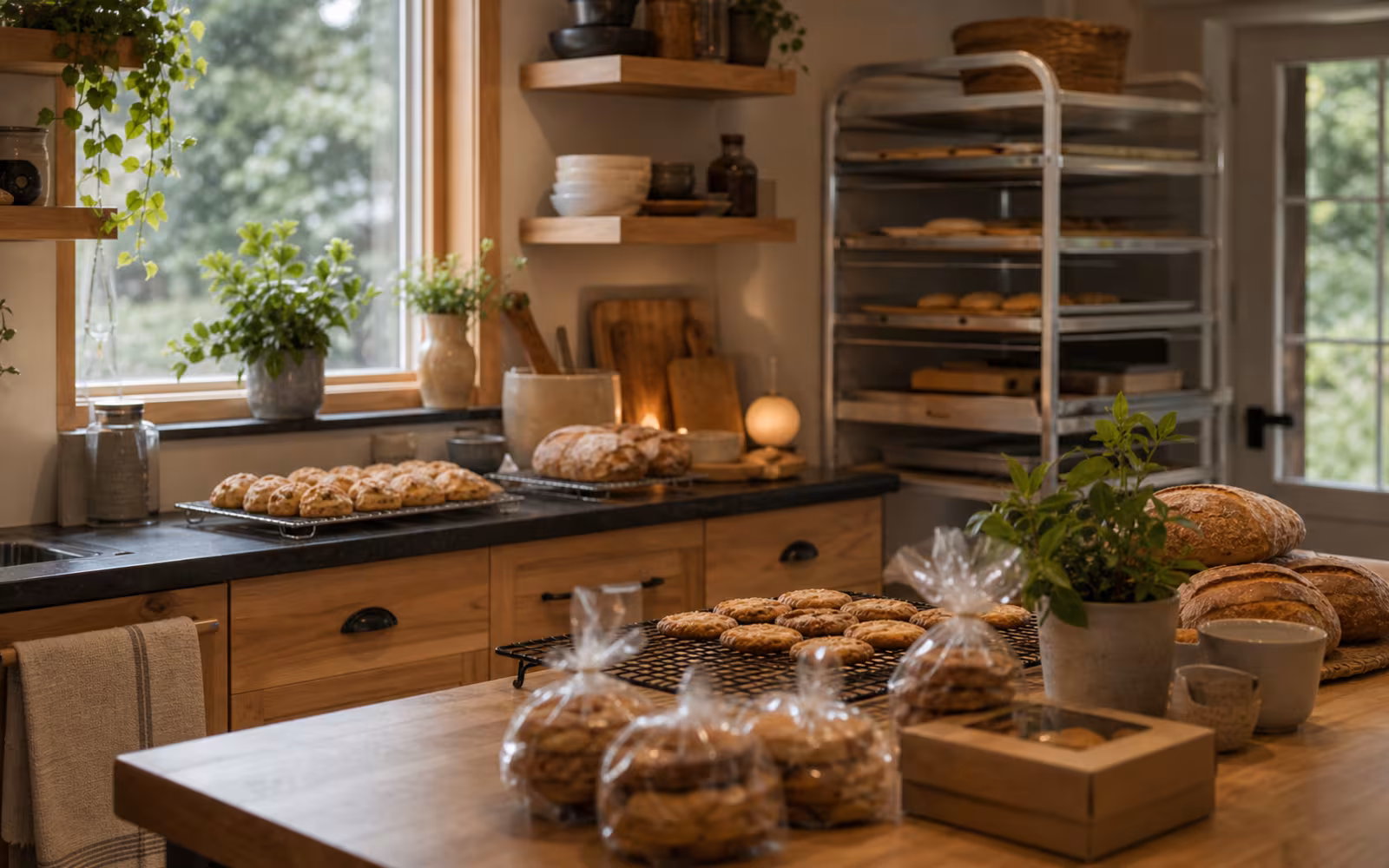 Home-based production kitchen representing self-employed mortgage underwriting and alternative income evidence.