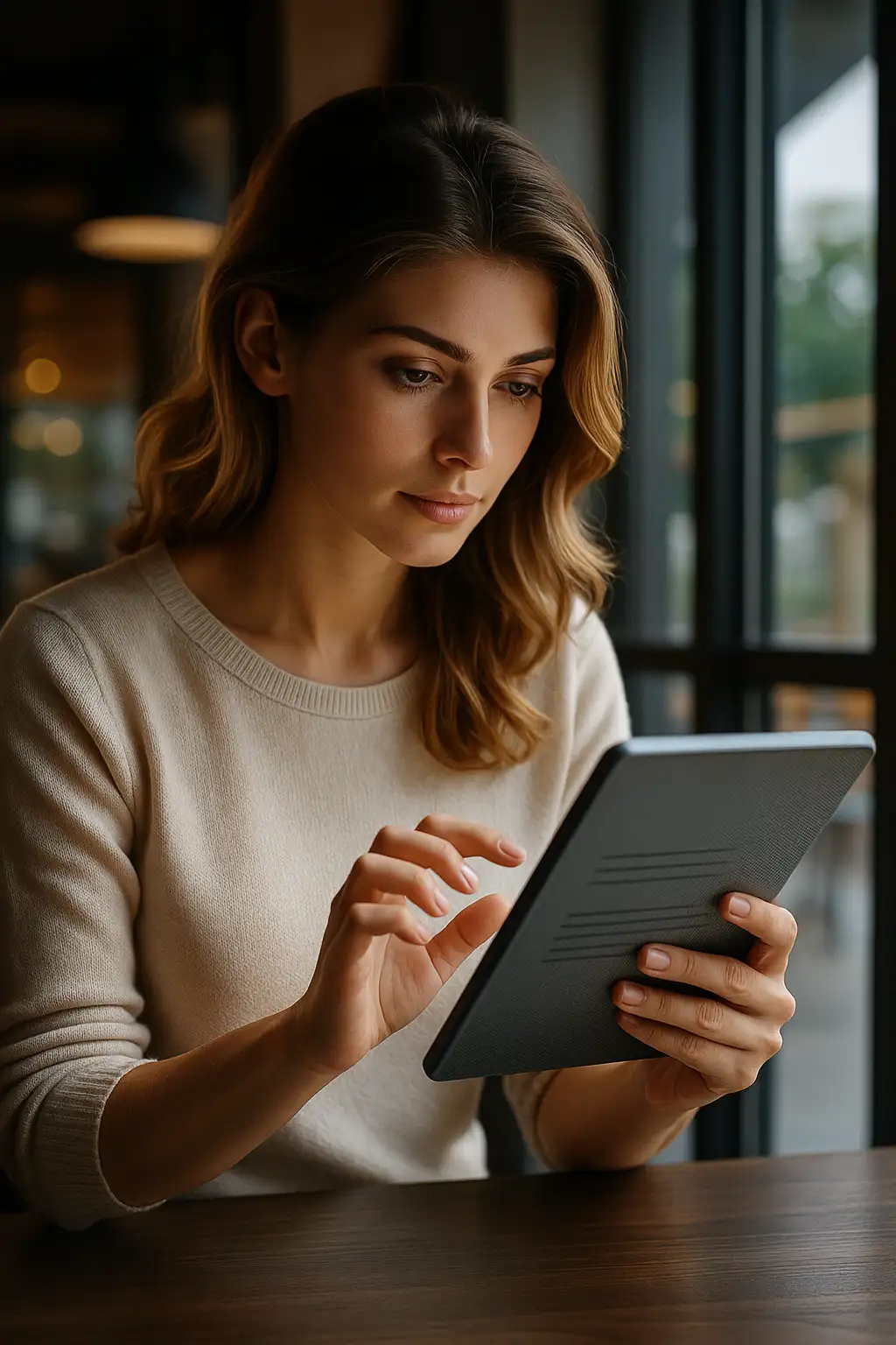 Woman Researching Deposit Loan Options on iPad Young woman using a tablet to research deposit loans for her home purchase